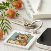 Porte-clés Conception de style rétro pour café Cool Cat pour (Devant Droit)