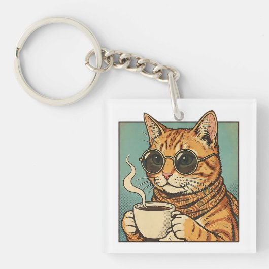 Porte-clés Conception de style rétro pour café Cool Cat pour (Devant)