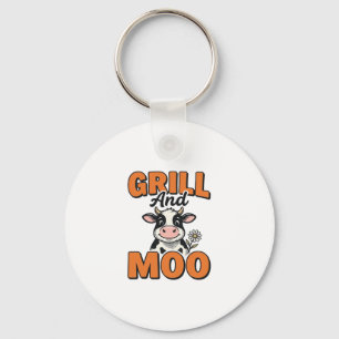 Porte-clés Conception de T-Shirt Vintage Grill et Moo Vache D