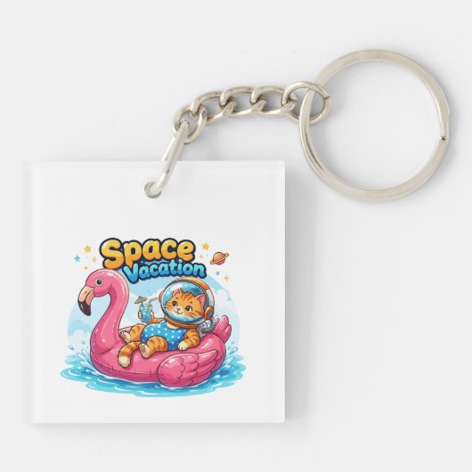 Porte-clés Conception de vacances de chat spatial Kawaii (Dos)