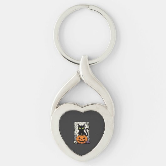 Porte-clés Conception de vecteur de citrouille de chat noir H (Devant)