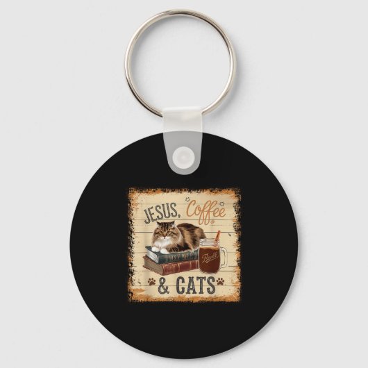 Porte-clés Conception drôle et mignonne de Jésus Café Chats A (Recto)