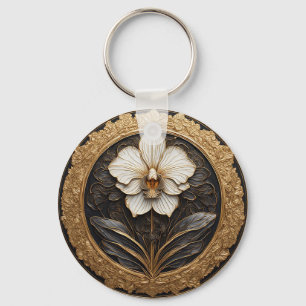 Porte-clés Conception élégante d'orchidée dorée