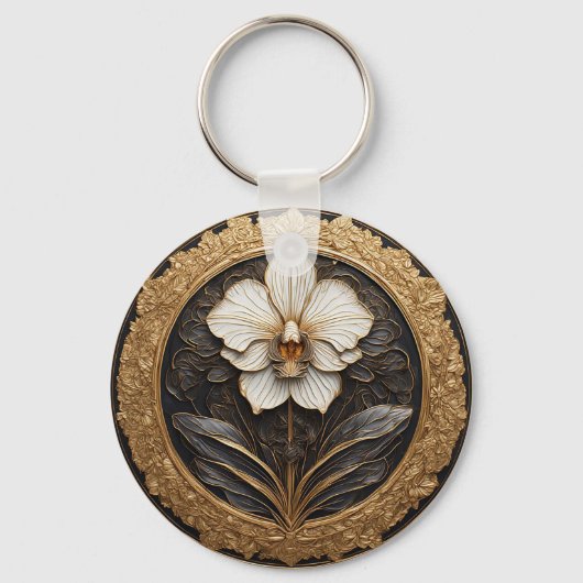 Porte-clés Conception élégante d'orchidée dorée (Recto)