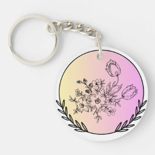 Porte-clés Conception esthétique de cercle pastel floral élég