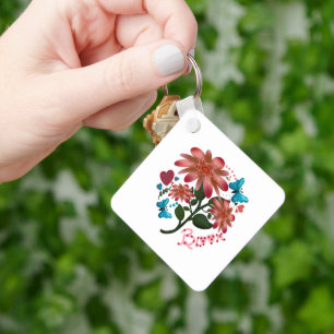 Porte-clés Conception Fleur de Butterfly Love Dessinée à la