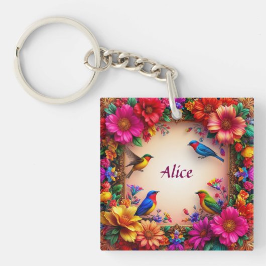 Porte-clés 🌸 Conception Fleurie Oiseau Nom Personnalisé Cade (Devant)