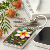 Porte-clés Conception florale dans un cadre doré (Devant droit)