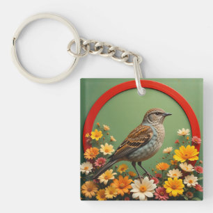 Porte-clés Conception florale de moineau Nature pour le style