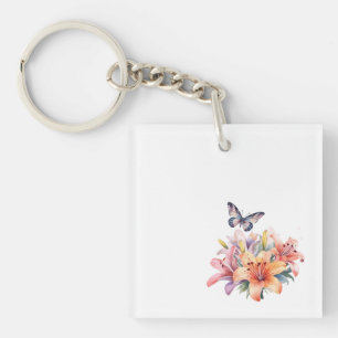 Porte-clés Conception florale et papillon élégante et mignonn