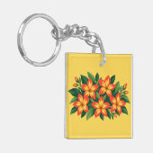 Porte-clés Conception florale orange avec feuilles vertes (Devant gauche)