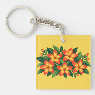 Porte-clés Conception florale orange avec feuilles vertes