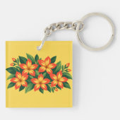 Porte-clés Conception florale orange avec feuilles vertes (Dos)