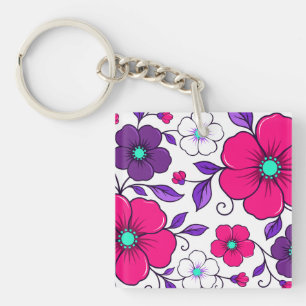 Porte-clés Conception florale vibrante avec des fleurs roses