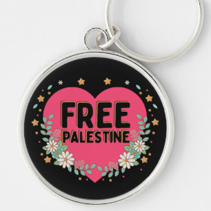 Porte-clés conception graphique du coeur rose de la Palestine