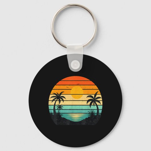 Porte-clés Conception Graphique Palmiers Coucher de Soleil Ré (Recto)