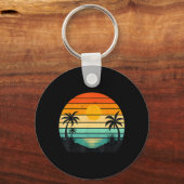 Porte-clés Conception Graphique Palmiers Coucher de Soleil Ré (Recto)