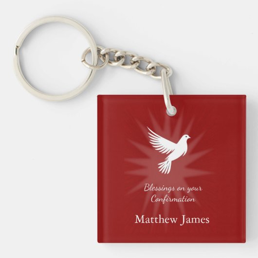 Porte-clés Conception Religieuse Colombe Rouge Rayons Design (Devant)