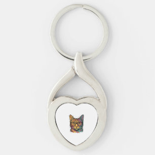Porte-clés Conception vectorielle de chat gravé vintage avec