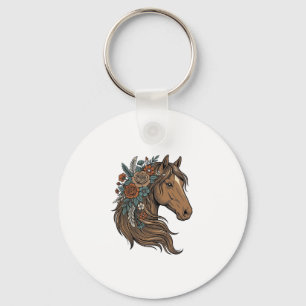 Porte-clés Conception vectorielle de tête de cheval floral vi