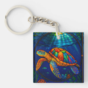 Porte-clés Conception vibrante de tortue marine en verre colo