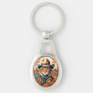 Porte-clés Conception vintage de chats Cowboy