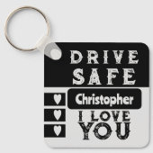 Porte-clés Conduite en sécurité J'aime ajouter nom photo noir (Recto)