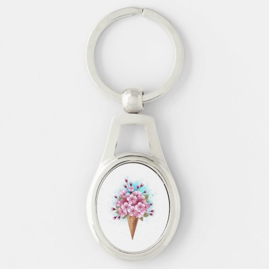 Porte-clés Cône rose Sakura crème glacée gaufre (Devant)