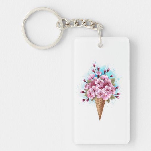 Porte-clés Cône rose Sakura crème glacée gaufre (Devant)