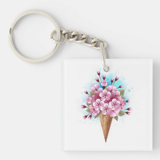 Porte-clés Cône rose Sakura crème glacée gaufre (Devant)