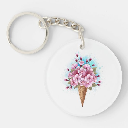 Porte-clés Cône rose Sakura crème glacée gaufre (Devant)