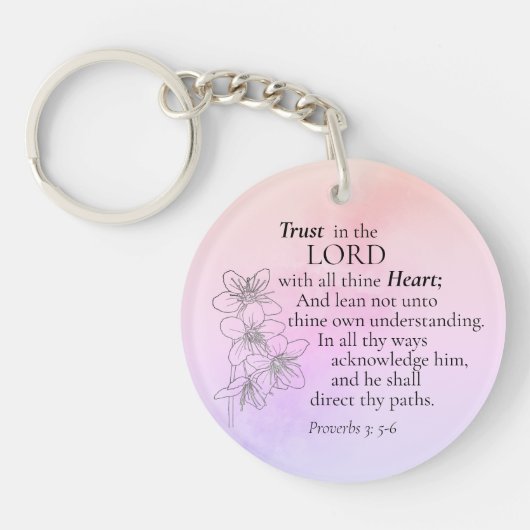 Porte-clés Confiance dans le Seigneur Bible Verse Floral Aqua (Devant)