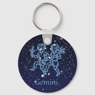 Porte-clés Constellation des Gémeaux et signe du zodiaque ave