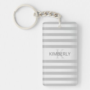 Porte-clés Contemporain Faux Argent Ombré Rayures & Gris