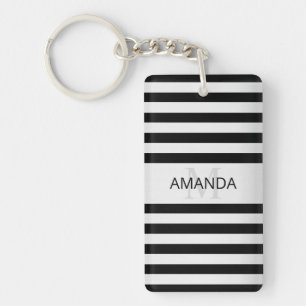 Porte-clés Contemporain Faux Argent Ombre Rayures & Noir