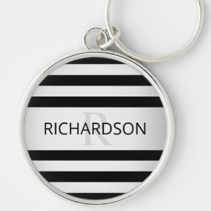 Porte-clés Contemporain Faux Argent Ombre Rayures & Noir