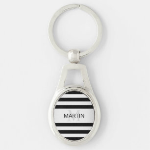Porte-clés Contemporain Faux Argent Ombre Rayures & Noir
