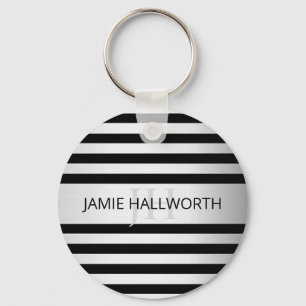 Porte-clés Contemporain Faux Argent Ombre Rayures & Noir