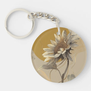 Porte-clés Contour de tournesol minimaliste neutre