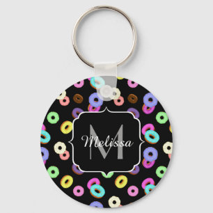 Porte-clés Cool amusant beignets colorés motif noir Monogramm