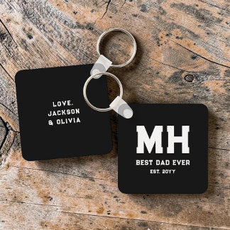 Porte-clés Cool Black and White Modern Monogram Meilleur Papa