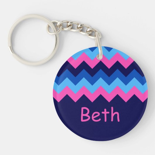 Porte-clés Cool bleu rose Chevron Monogram Porte - clé (Devant)
