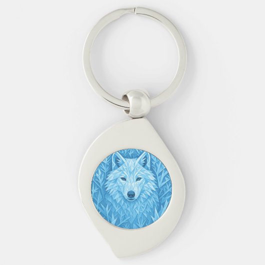 Porte-clés Cool Blue Geometric Wolf Low Poly Abstract Premium (Devant)