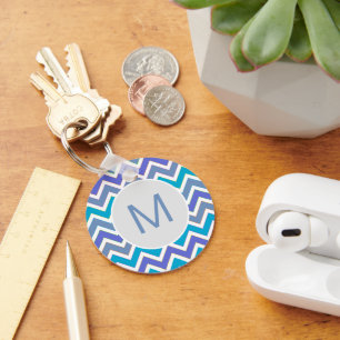 Porte-clés Cool Blue Sporty Chevron Motif Monogramme