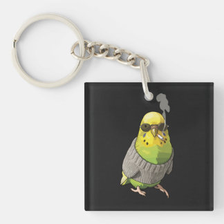 Porte-clés Cool Budgie in Grey Sweater and Sunglasses Illustr