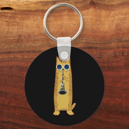Porte-clés Cool Cat Playing The Clarinet Design Hippy Hipster (Recto)