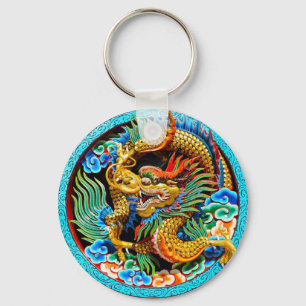 Porte-clés Cool chinese colourful dragon lotus flower art