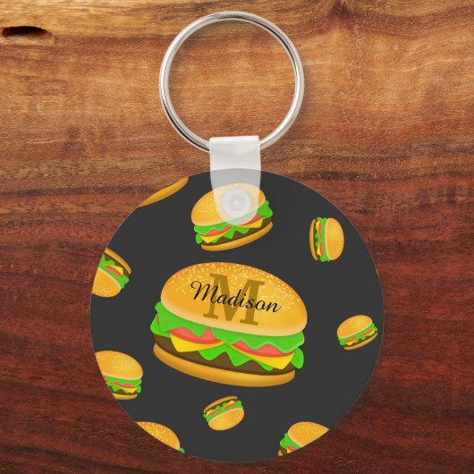 Porte-clés Cool et amusant yummy burger motif Monogramme (Recto)
