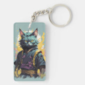 Porte-clés Cool Feu Splash Gris Ninja Chat Guerrier (Dos)