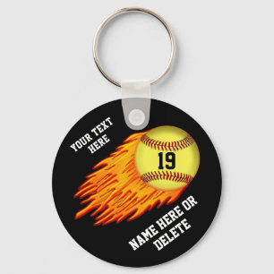 Porte-clés COOL Flaming Softball Team Idées cadeaux NOM, NUMÉ
